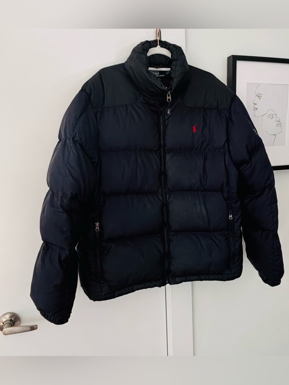 Men's Polo Ralph Lauren Black/Navy Goose Down Puffer Coat XL convertible hood